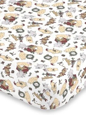Disney Winnie The Pooh & Friends Super Soft Holiday Fitted Mini Crib Sheet - Red